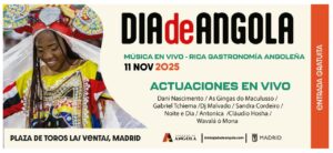 Mujer con vestimenta tradicional angoleña en evento cultural