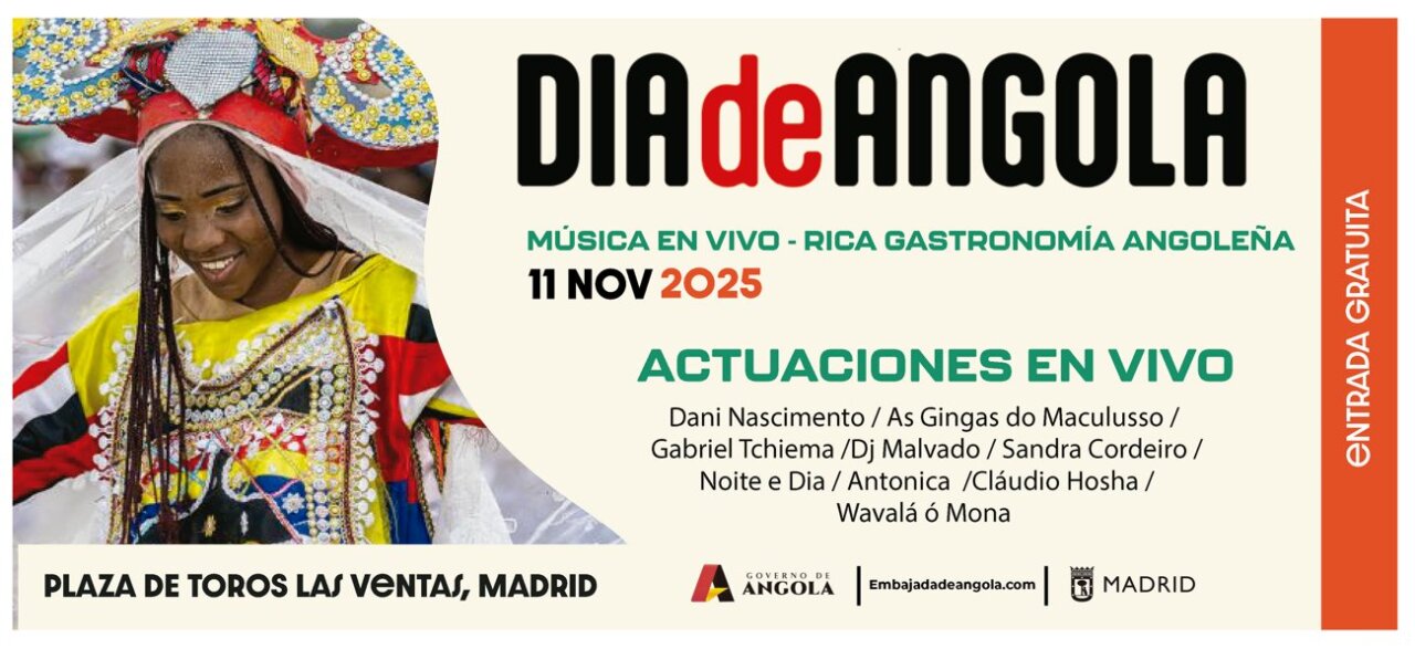 Mujer con vestimenta tradicional angoleña en evento cultural