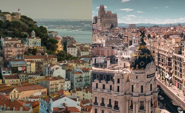 Vista panorámica de Lisboa y Madrid mostrando sus paisajes urbanos