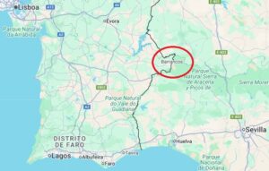 Mapa de Barrancos, localidad en la frontera entre Portugal y España.