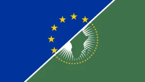 Banderas de la Unión Europea y la Unión Africana en un diseño gráfico