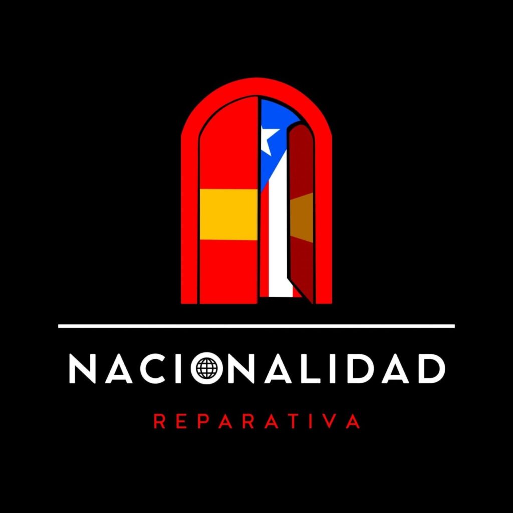 Logo de nacionalidad reparativa con banderas de España y Puerto Rico