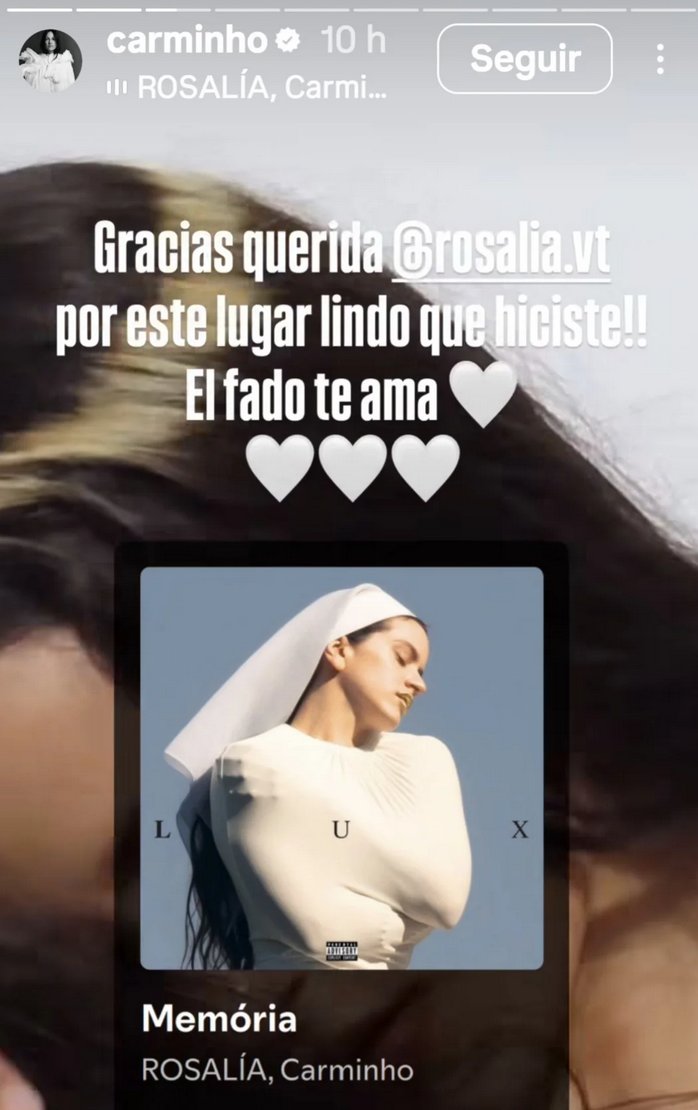 Carminho agradece a Rosalía por su colaboración en el álbum LUX