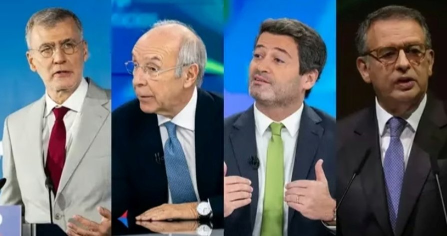 Cuatro candidatos discutiendo en un debate presidencial en Portugal.