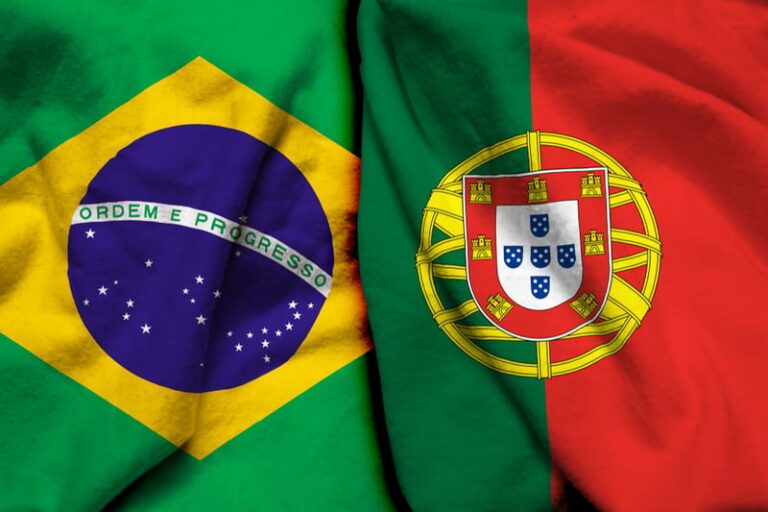 Banderas de Brasil y Portugal ondeando juntas en un gesto de solidaridad