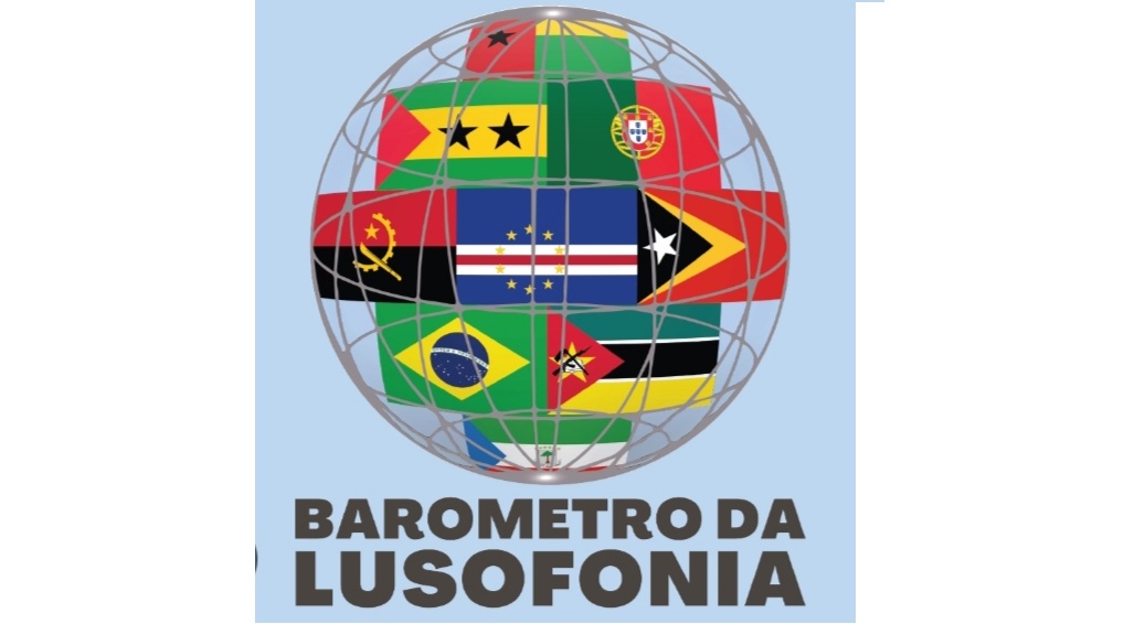 Globo con banderas de países lusófonos en fondo azul