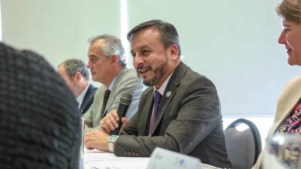 Mauricio Medinaceli hablando en una reunión sobre energía en Bolivia