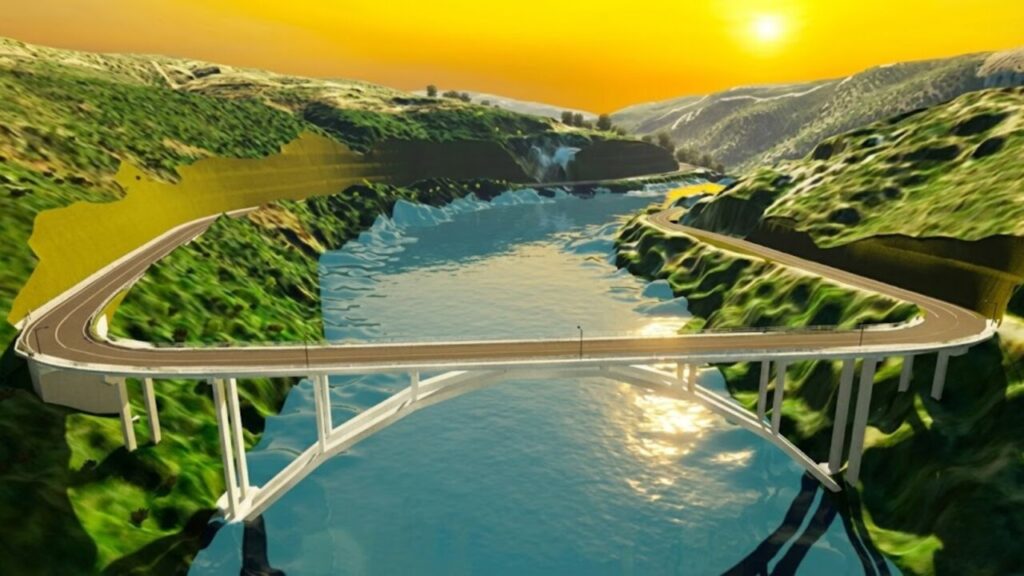 Recreación del nuevo puente internacional sobre el río Sever entre Cedillo y Montalvão