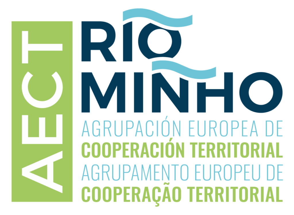 Logo de la AECT Río Minho con texto y diseño gráfico
