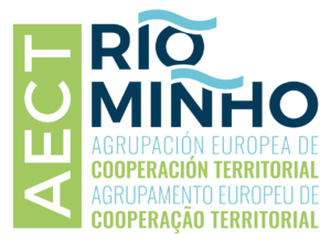 Logo de la AECT Río Minho con texto y diseño gráfico