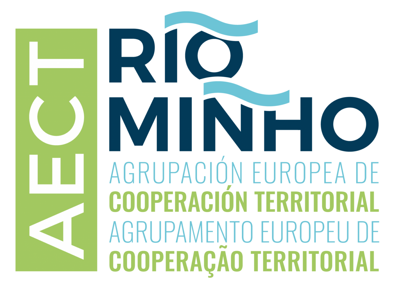 Logo de la AECT Río Minho con texto y diseño gráfico