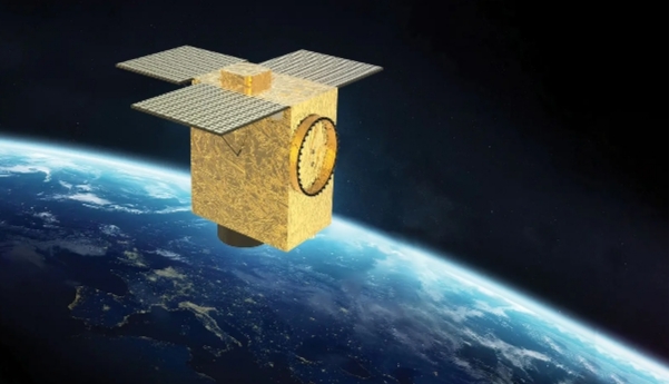 Representación de un satélite en órbita sobre la Tierra