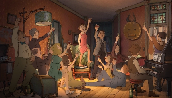 Grupo de personas celebrando en un ambiente animado y festivo.