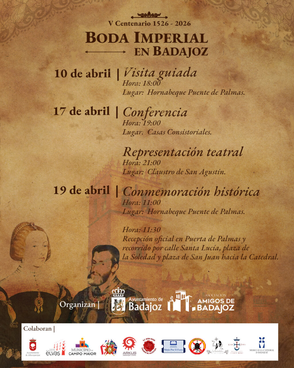 Cartel de la Boda Imperial en Badajoz con detalles de actividades