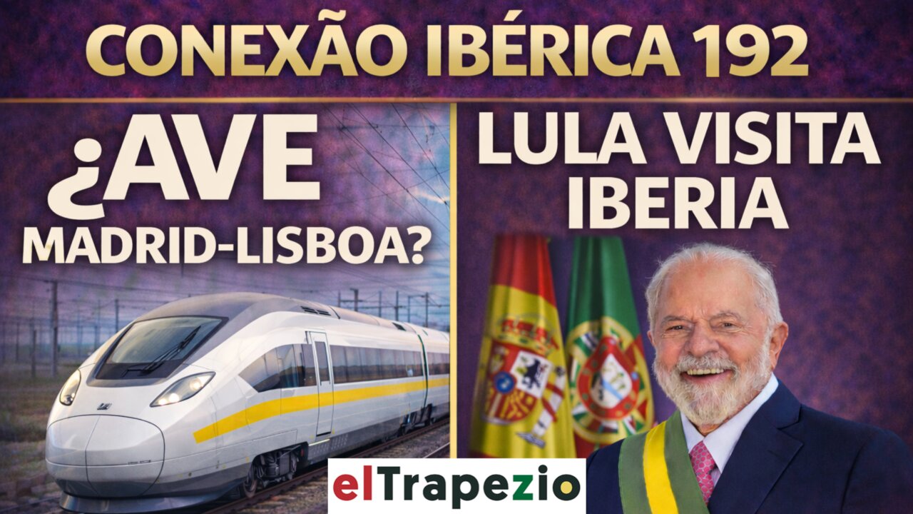 Tren AVE entre Madrid y Lisboa con banderas de España y Portugal