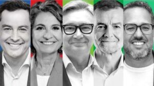 Cinco candidatos en las elecciones andaluzas con fondo colorido