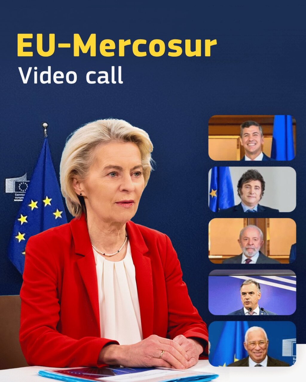 Videollamada sobre el acuerdo UE-Mercosur con líderes europeos y sudamericanos.