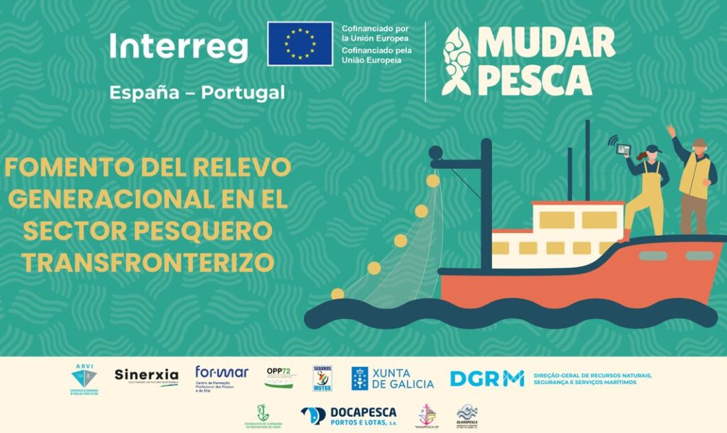 Cartel del proyecto MUDARPESCA sobre pesca en España y Portugal