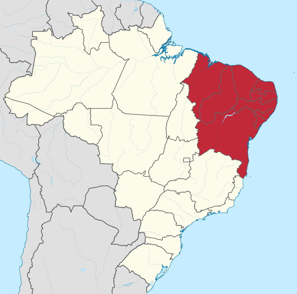 Mapa del noreste de Brasil resaltando su ubicación geográfica