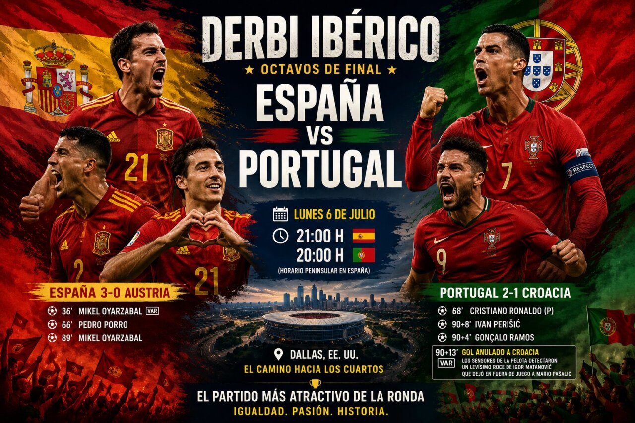 Cartel del duelo entre España y Portugal en octavos de final del Mundial