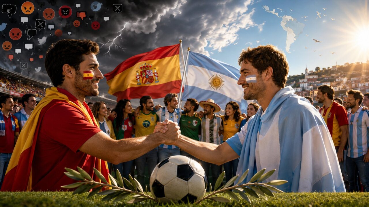 Dos hombres de diferentes nacionalidades se dan la mano en un evento deportivo.