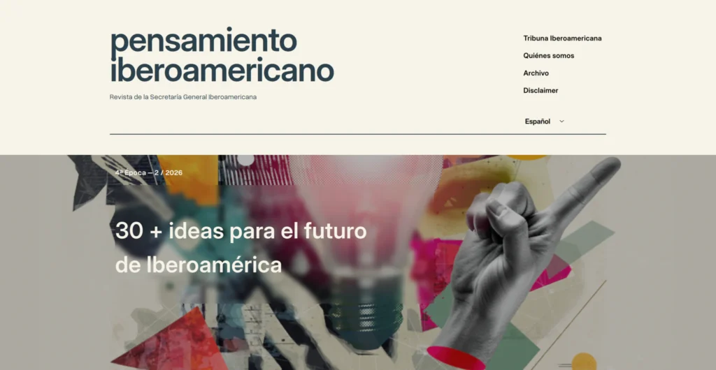 Portada de la revista Pensamiento Iberoamericano con ilustraciones coloridas