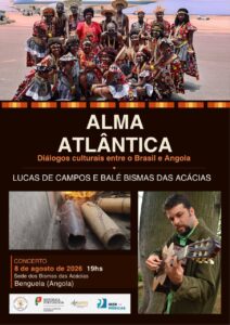 Grupo de bailarines y músicos de Angola y Brasil en un evento cultural