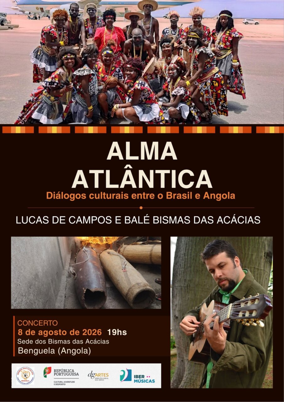 Grupo de bailarines y músicos de Angola y Brasil en un evento cultural