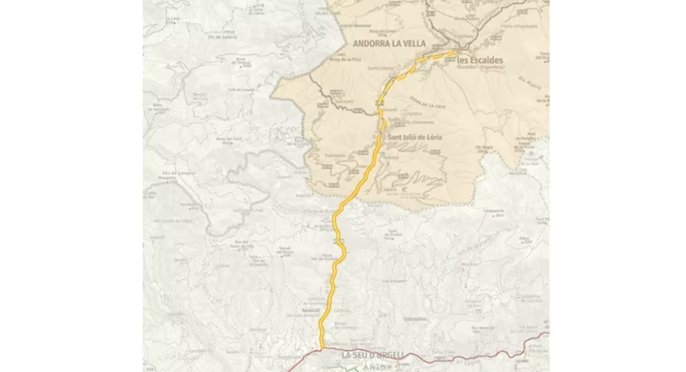 Mapa del tranvía transfronterizo entre Andorra y Cataluña