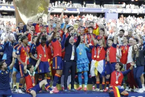 Jugadores de la selección española celebrando la victoria en la Copa Mundial 2026