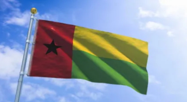Bandera de Guinea-Bissau ondeando bajo un cielo azul
