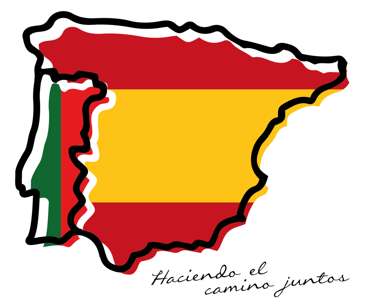 Mapa de la Península Ibérica con banderas de España y Portugal