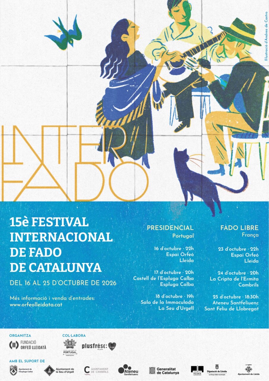 Cartel del Festival Internacional de Fado de Catalunya 2026 con ilustraciones de músicos
