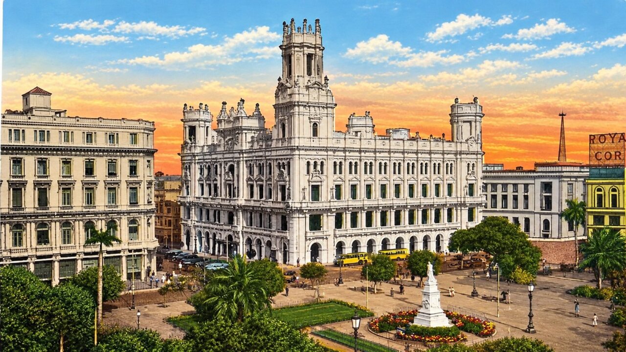 Vista del Centro Asturiano en La Habana con arquitectura colonial