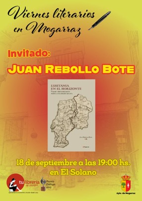 Cartel del evento literario en Mogarraz con Juan Rebollo Bote
